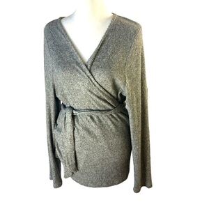 Topshop Front Wrap Sweater Women 14 Gray Heather Double Wrap Ties Long Sleeve